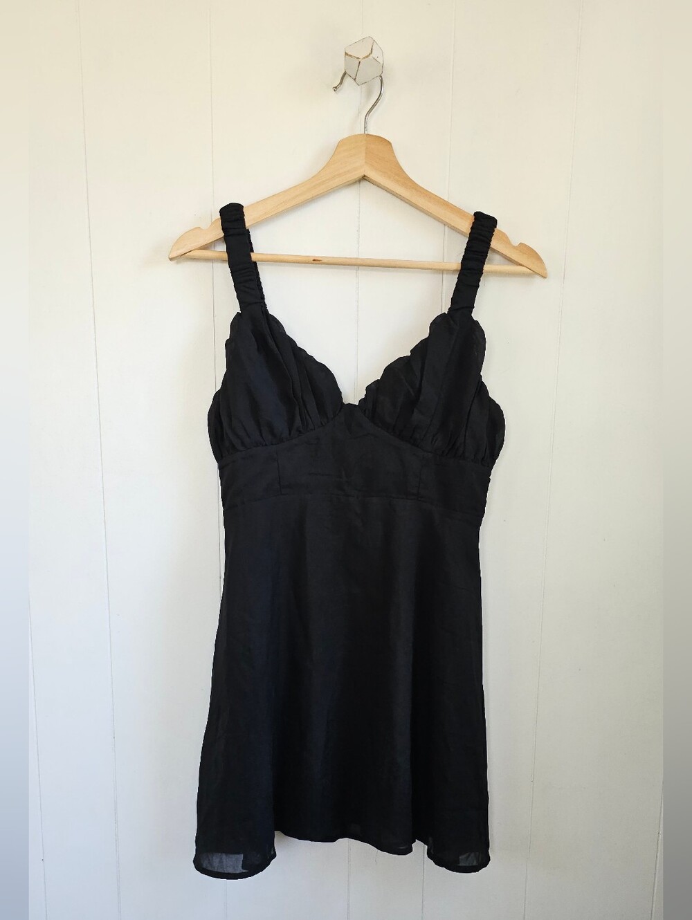 BLUE BLUSH Black Ruched-Strap Mini Dress